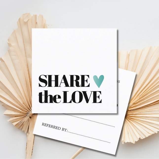 Simple Elegant Black White Teal Heart Referral Card (Creator Uploaded)