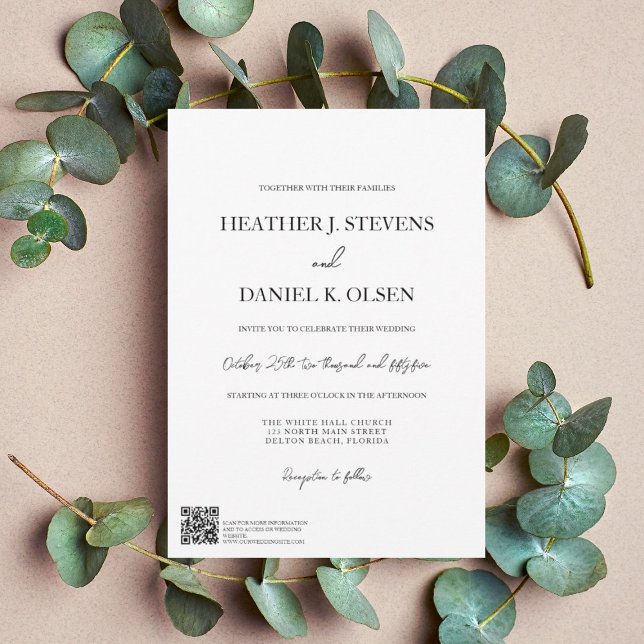 Simple Elegant Black White Typography QR Wedding Invitation (Creator Uploaded)