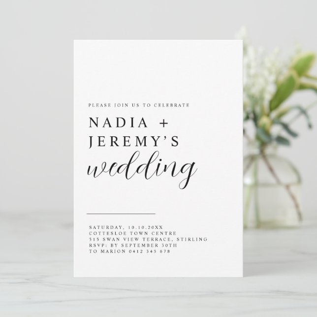 Simple Elegant Black & White Wedding Invitation  (Standing Front)
