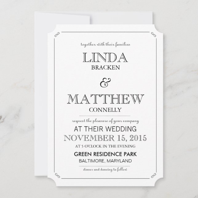 Simple Elegant Black & White Wedding Invitation (Front)
