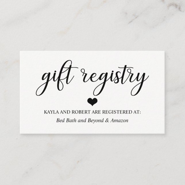 Simple Elegant Black & White Wedding REGISTRY Enclosure Card (Front)