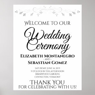 Simple Elegant Black & White Wedding Welcome Sign