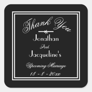 Simple Elegant Black with White Script Thank You Square Sticker