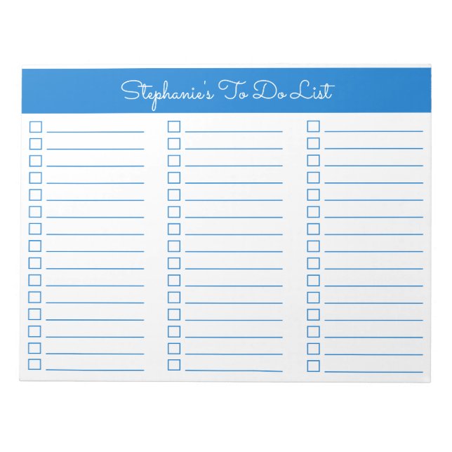Simple Elegant Blue 8.5x11 Three Column Checklist Notepad (Front)
