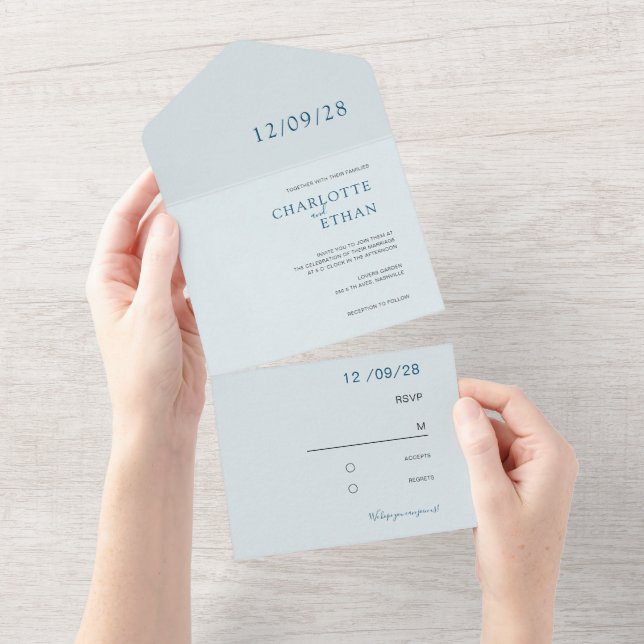 Simple, elegant blue all in one invitation (Tearaway)