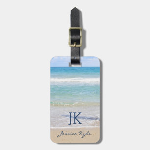 Simple Elegant Blue Beach Typography Monogram Name Luggage Tag
