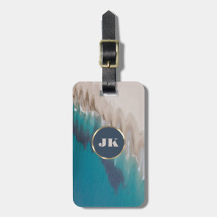 Simple Elegant Blue Beach Typography Monogram Name Luggage Tag