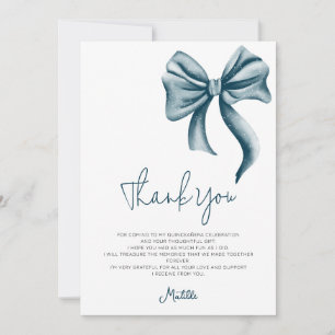 Simple Elegant Blue Bow Quinceanera Thank You Card