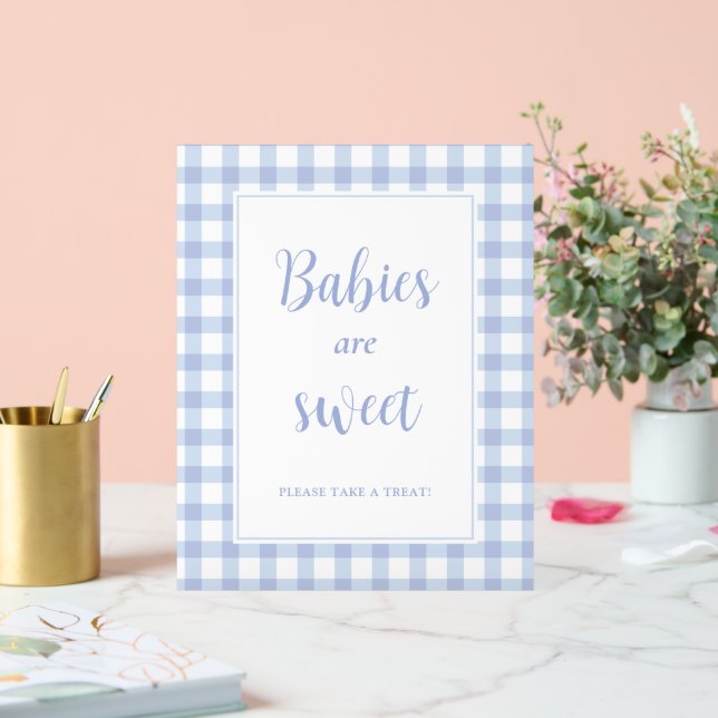Simple Elegant Blue Gingham Babies are Sweet Treat Acrylic Sign (Wedding)