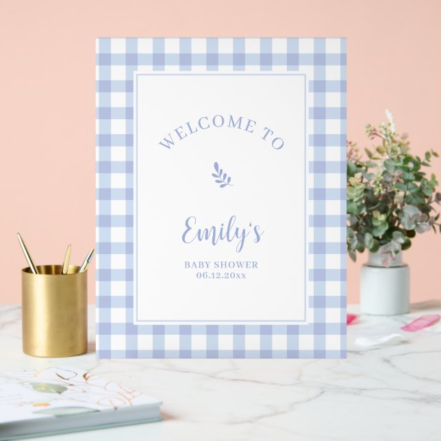 Simple Elegant Blue Gingham Baby Shower Welcome Acrylic Sign (Wedding)