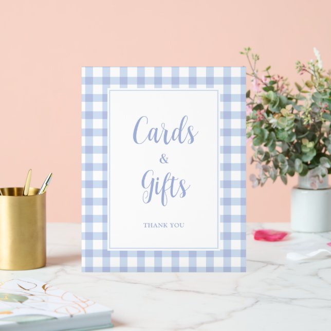 Simple Elegant Blue Gingham Cards and Gifts Sign (Wedding)