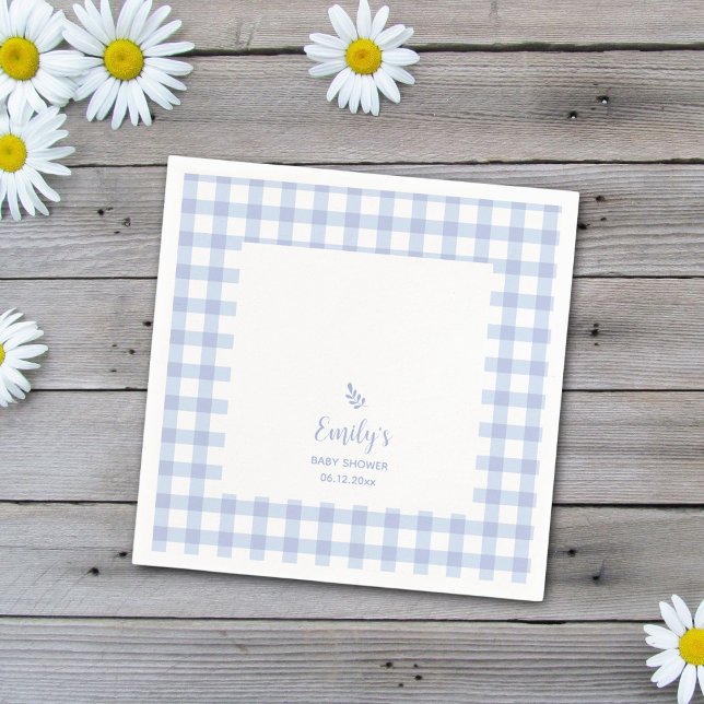 Simple Elegant Blue Gingham Plaid Boy Baby Shower Napkin (Creator Uploaded)
