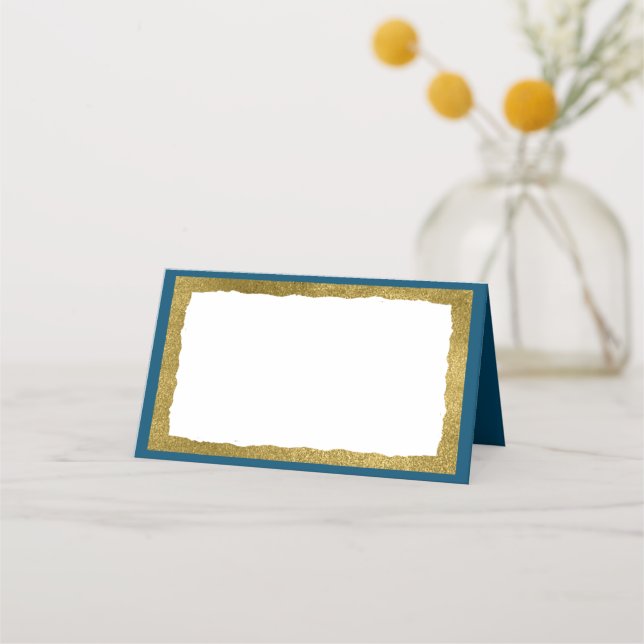 Simple Elegant Blue Gold Party Event Place Card (Back)