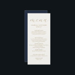 Simple Elegant Blue Gold Wedding Menu<br><div class="desc">A simple elegant dinner menu card for your wedding reception for features a classic blue and cream card with gold typography. Personalise with your names and wedding date. Would also be appropriate for an anniversary,  birthday or elegant dinner party.</div>
