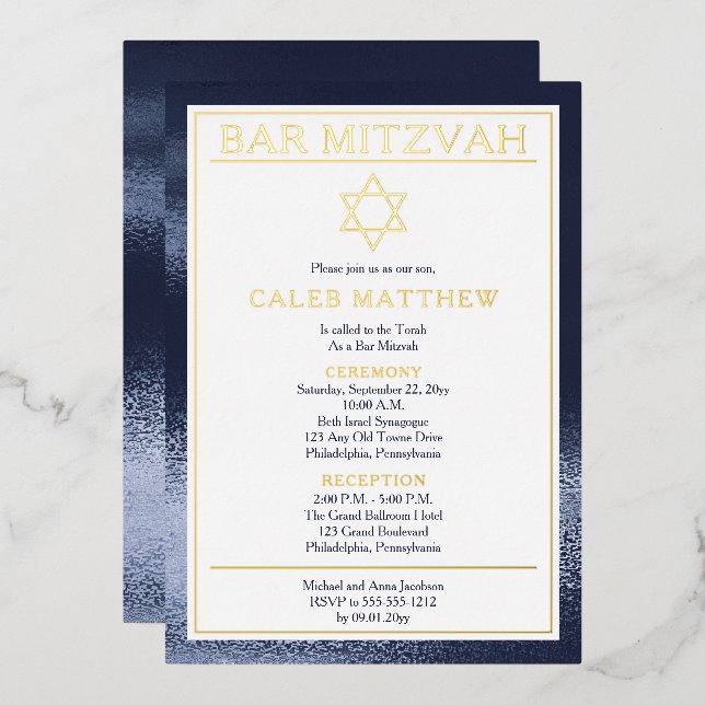 Simple Elegant Blue Gradient Bar Mitzvah - Gold (Front/Back)