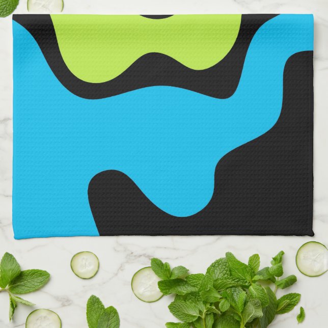 Simple elegant Blue green black Abstract shapes Tea Towel (Folded)