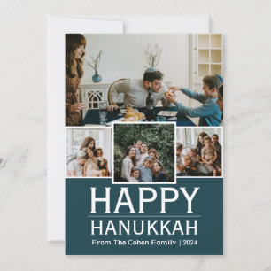 Simple Elegant Blue Happy Hanukkah photo Collage Holiday Card