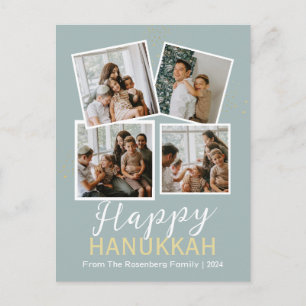 Simple Elegant Blue Happy Hanukkah Photo Collage Holiday Postcard