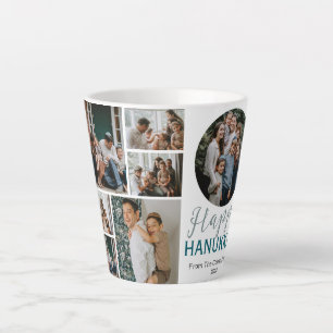 Simple Elegant Blue Happy Hanukkah photo Collage Latte Mug