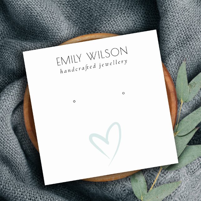 Simple Elegant Blue Heart Stud Earring Display Square Business Card (Creator Uploaded)