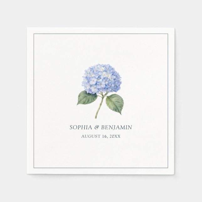 Simple Elegant Blue Hydrangea Custom Wedding Napkin (Front)
