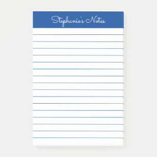 Simple Elegant Blue Lined Personalised Post-it Notes