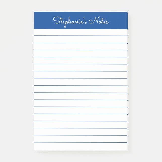 Simple Elegant Blue Lined Personalised Post-it Notes (Front)