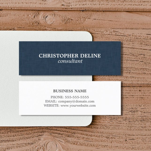 Simple Elegant Blue Linen Consultant Mini Business Card (Creator Uploaded)