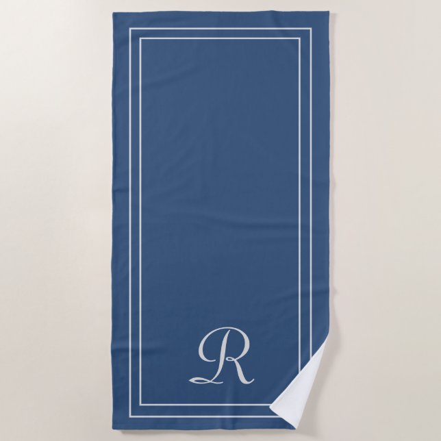 Simple Elegant Blue Monogram Beach Towel (Front)
