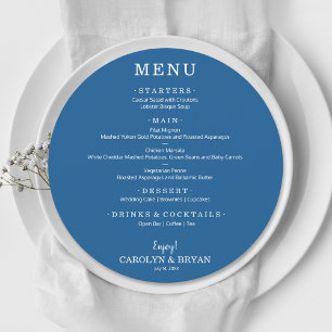 Simple Elegant Blue Round Wedding Dinner Menu