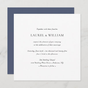 Simple Elegant Blue Square Wedding Invitation
