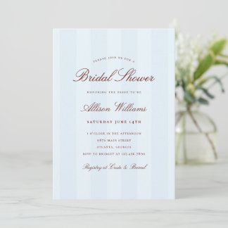 Simple Elegant Blue Striped Bridal Shower Invitation