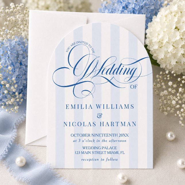 Simple Elegant Blue Striped Wedding Invitation (Creator Uploaded)