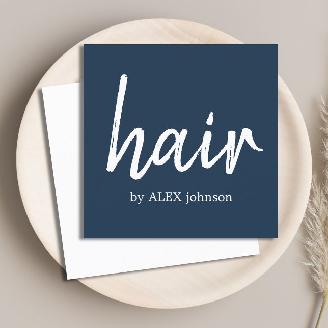 Simple Elegant Blue White Hair Stylist Square Business Card (Creator Uploaded)