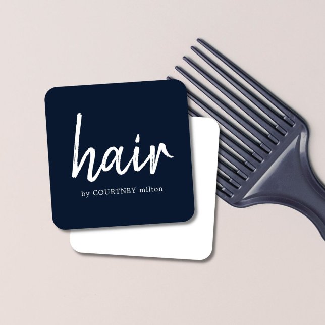 Simple Elegant Blue White Hair Stylist  Square Business Card (Creator Uploaded)