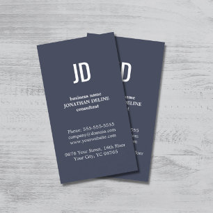 Simple Elegant Blue White Monogram Consultant Business Card