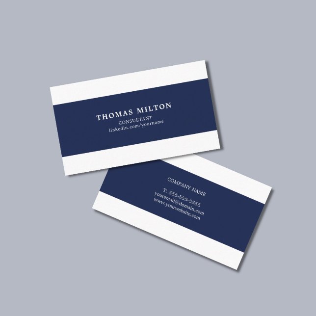 Simple Elegant Blue White Stripes Consultant Business Card (Creator Uploaded)