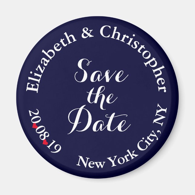 Simple Elegant Blue White Wedding Save the Date Magnet (Front)