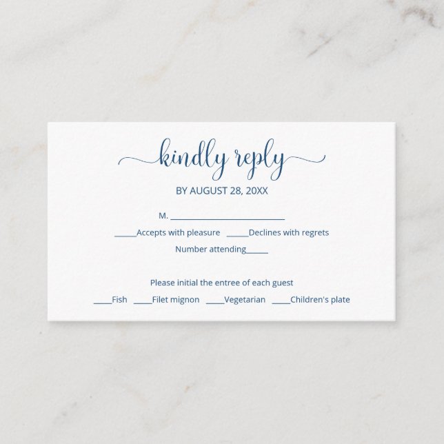 Simple elegant blue wording wedding rsvp enclosure card (Front)