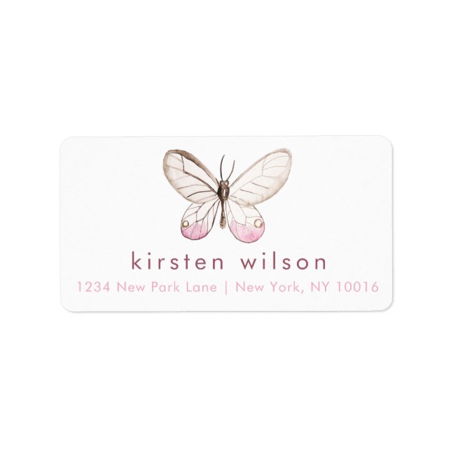 Simple & Elegant Blush Butterfly Address Labels (Front)
