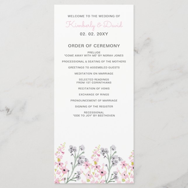 Simple Elegant Blush Floral Wedding Program (Front)