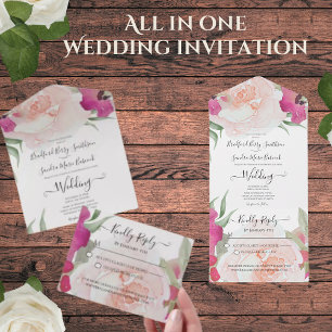 Simple Elegant Blush Fushia Pink All In One Invitation