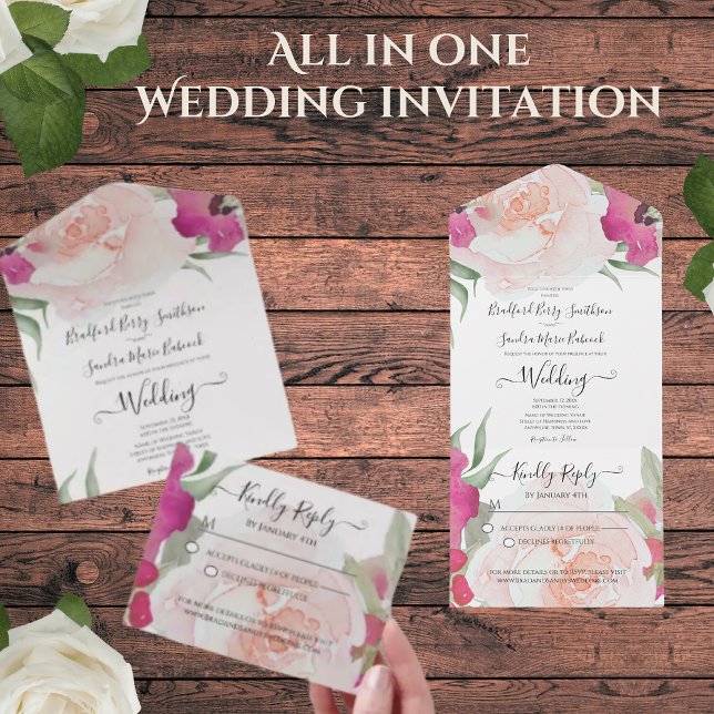 Simple Elegant Blush Fushia Pink All In One Invitation (Creator Uploaded)