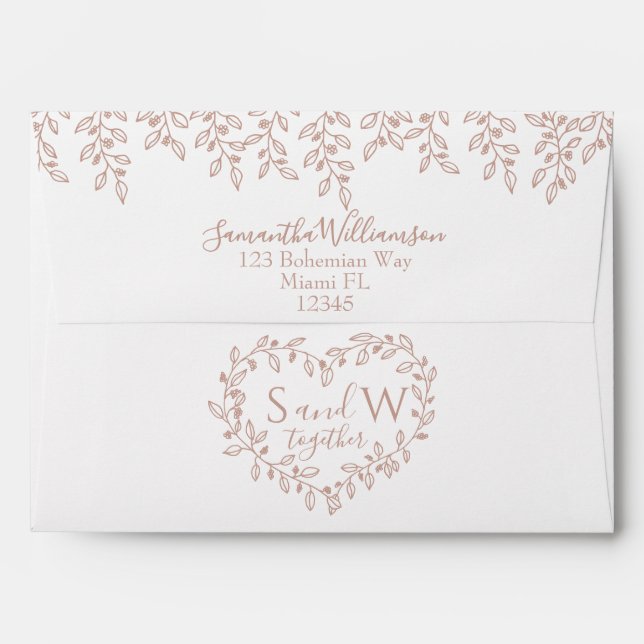 Simple Elegant Blush Pink Boho Botanical Wedding Envelope (Back (Top Flap))