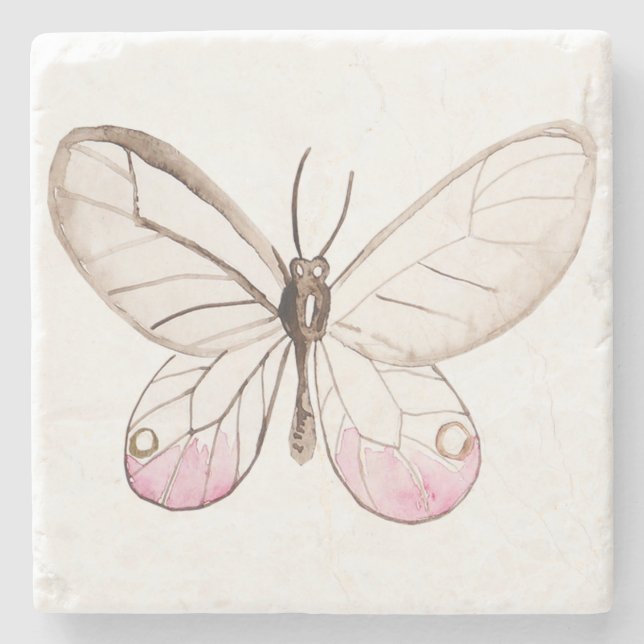 Simple & Elegant Blush Pink Butterfly  Stone Coaster (Front)