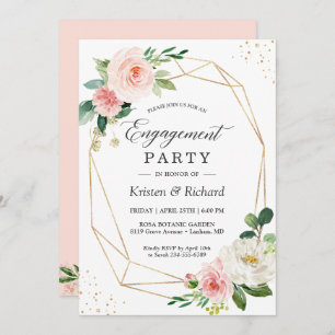 Simple Elegant Blush Pink Floral Engagement Party Invitation