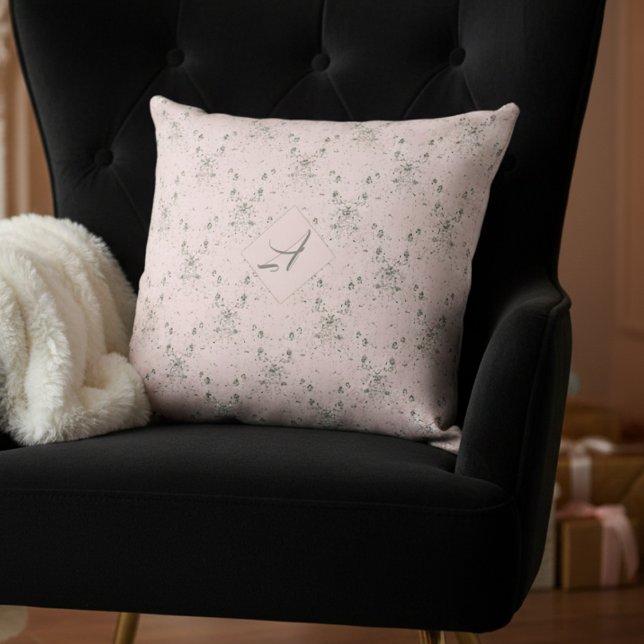 Simple Elegant Blush Pink Glitter Pattern Monogram Cushion (Creator Uploaded)