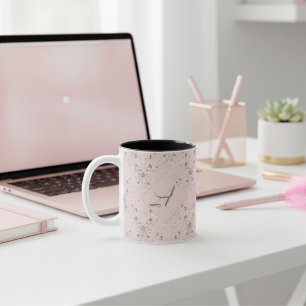 Simple Elegant Blush Pink Glitter Pattern Monogram Two-Tone Coffee Mug