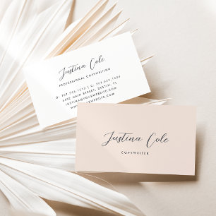 Simple Elegant Blush Pink Grey Calligraphy Script Business Card