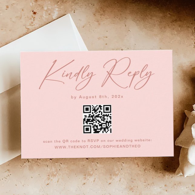 Simple Elegant Blush Pink QR Code Wedding RSVP Enclosure Card (Creator Uploaded)